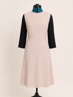 Marni Soft Beige and Black Long Sleeve A-Line Dress